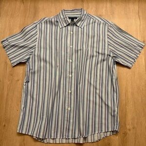 Vintage Y2K Banana Republic Men's Striped Blue Shirt Large